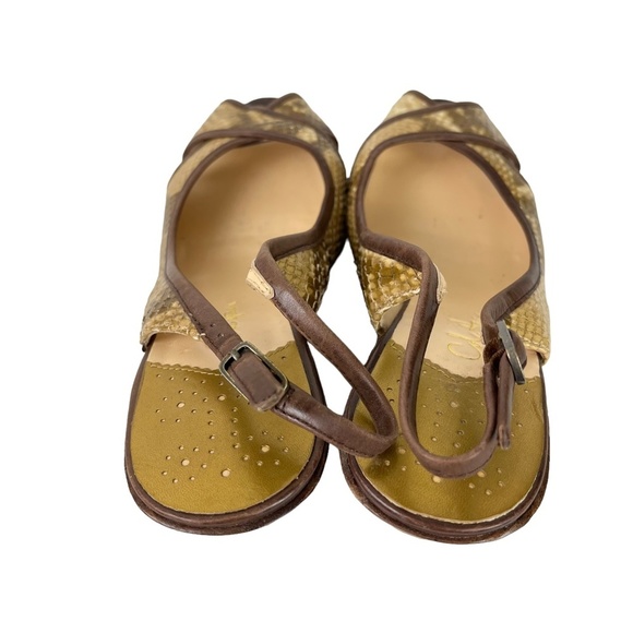 COLE HAAN Genuine Leather Reptile Snakeskin Wedge Slingback Peep Toe Shoes sz 9 - Picture 10 of 16